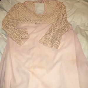 Pink and cream boutique dress w lace top & slv